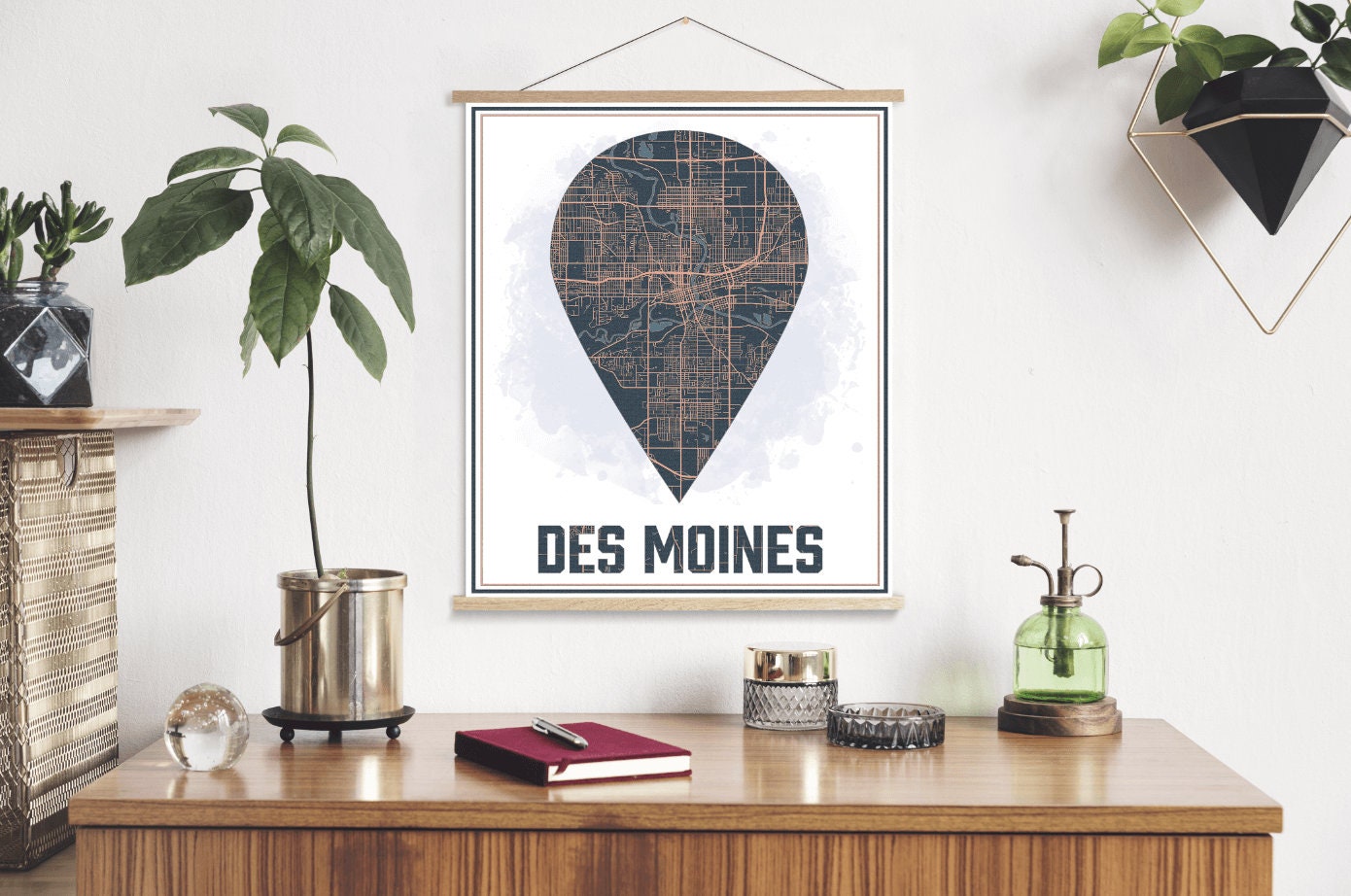 Des Moines Iowa Map Marker Print | Hanging Canvas Of Printed Marketplace