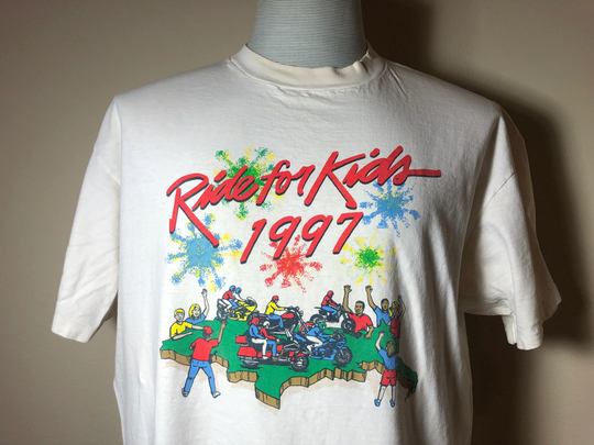 Vintage 90's Ride For Kids 1997 Motorcycle Biker Rally White T Shirt Size Xl