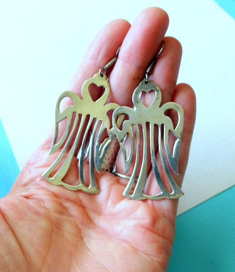 Large Vintage Mexican Sterling Silver Angel Earrings