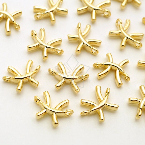 Pd-2857-Gd/2 Pcs - Zodiac Sign Connectors, Constellation, Pisces, February, March Birthday, Gold Plated Brass 9.9mm X 7.5mm