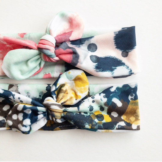 Abstract Coral Mint & Navy Or Mustard Top Knot Headband/Adjustable Head Wrap Infant Baby S
