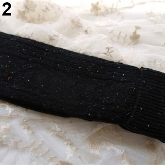 Women Fashion Turn Up Dots Wool Blend Long Knee High Stockings Winter Warm Socks - black