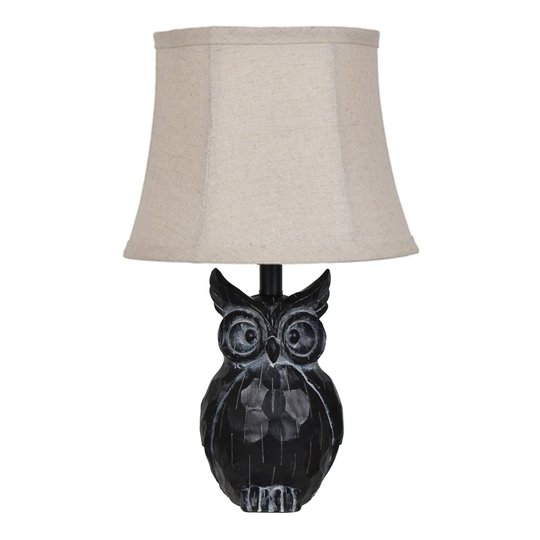 Black Distressed Owl Table Lamp: Brown -