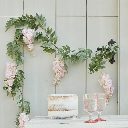 Blush Pink Wisteria Garland, Foliage Rustic Wedding Decor, Spring Wall Hanging
