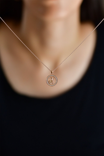 925 Silver Rose Gold Zircon Gemstone Round Aries Zodiac Necklace For Women & Girls, Gift Birthday & Lover