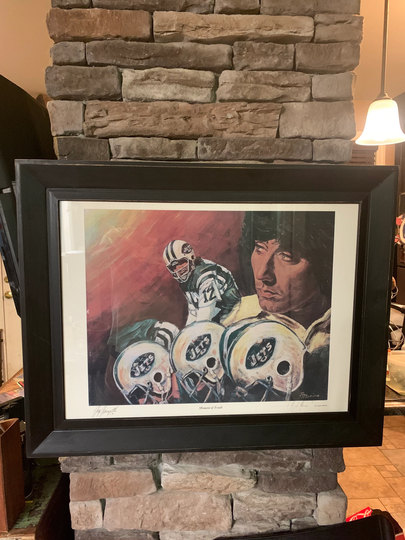 Joe Namath Autographed Angelo Marino Moment Of Truth Lithograph Also Signed By Artist. Framed