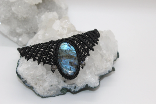 Madagascar Labradorite With Bright Blue Flash Micro Macrame Necklace/ Handmade/ Beckinka