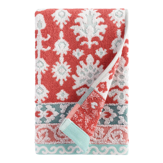 Coral And Aqua Sculpted Ikat Miriam Hand Towel: Orange/Red - Cotton by World Market