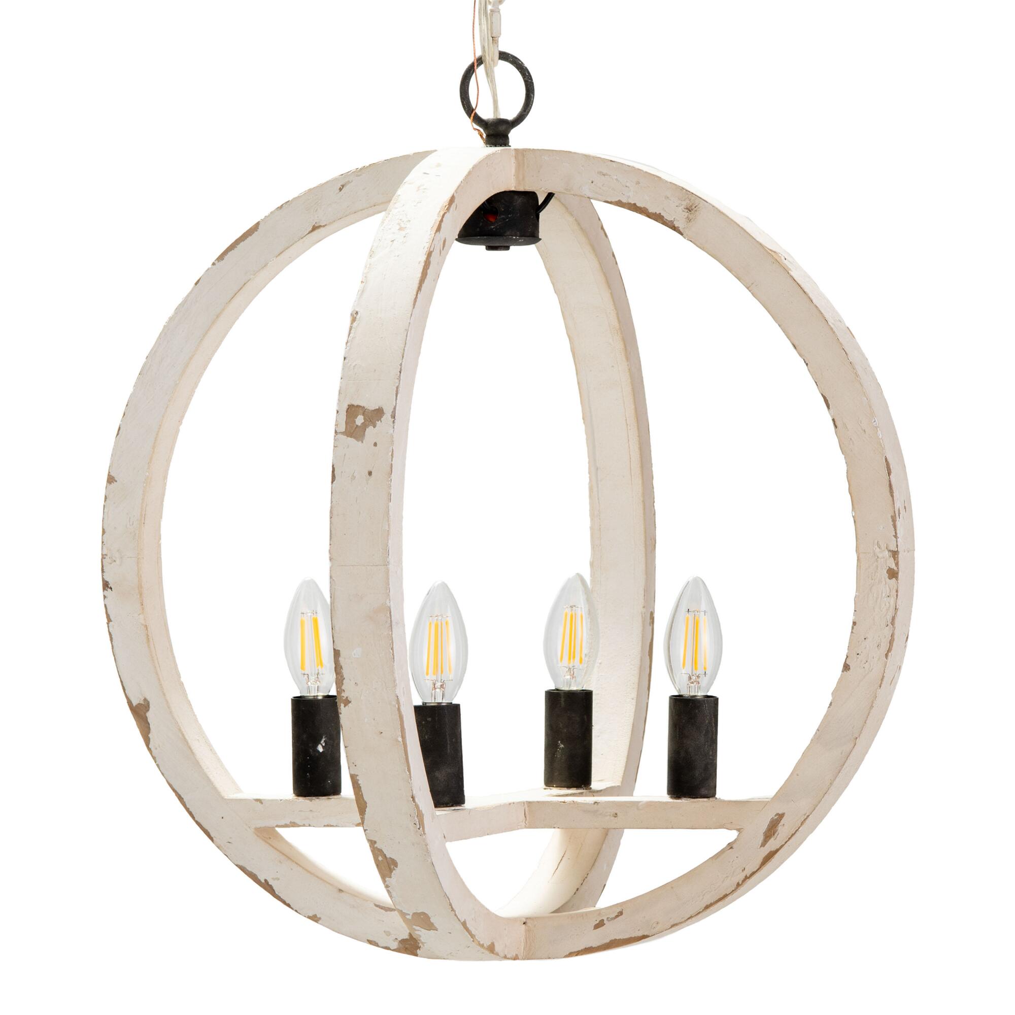 Distressed White Wood Orb 4 Light Shelton Pendant Lamp: Gray by World Market