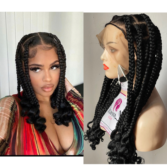 Jumbo Braid With Curls, Knotless Jumbo in Full Lace. Braided Wig For Black Women