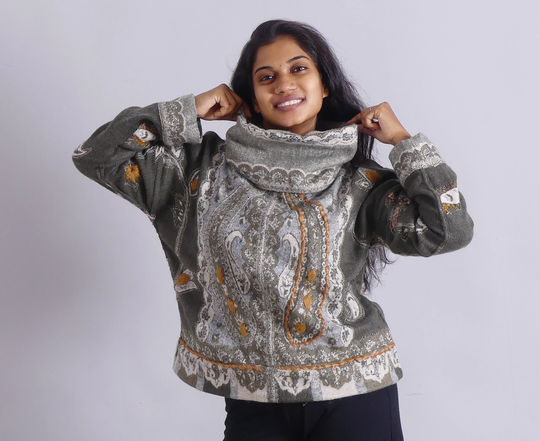 Sweater Wool & Acrylic Blend Sweater Embroidered Women's Short Woman Winter Wool Short