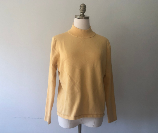 Silk Blend Pullover Medium Petite Pendleton Solid Long Sleeve Yellow Mockneck Vintage Sweater