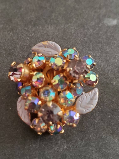 Vintage Weiss Iridescent Gold Tone Enamel Earrings Clip-On
