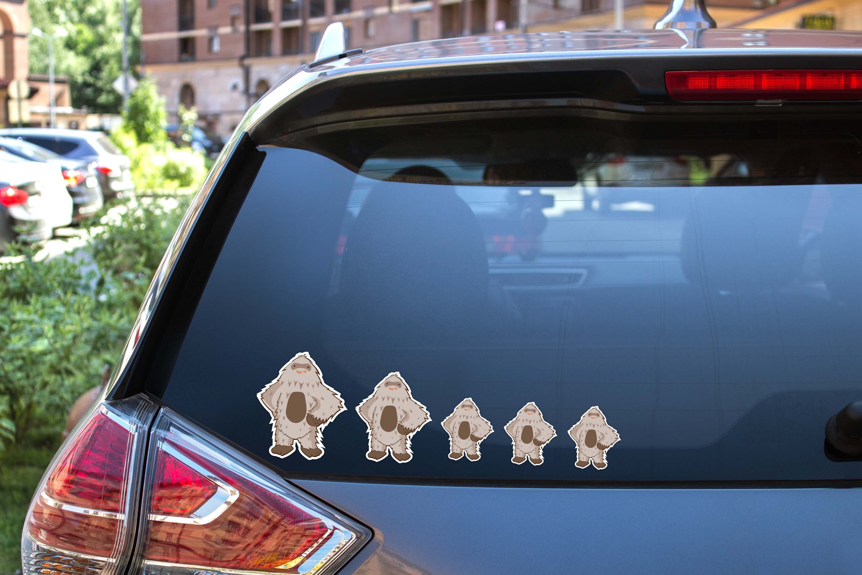 Cute Sasquatch Family Car Stickers, Bigfoot Window Decals For Families, Die Cut Vinyl Cryptid Bumper Sticker Set With Parents & Kids