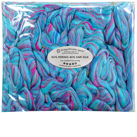 Merino Sari Blend 4Oz Wool & Silk Roving Fiber Soft Combed Top, Hand Spinning, Drop Spindle, Needle Wet Nuno Felting. Mantra