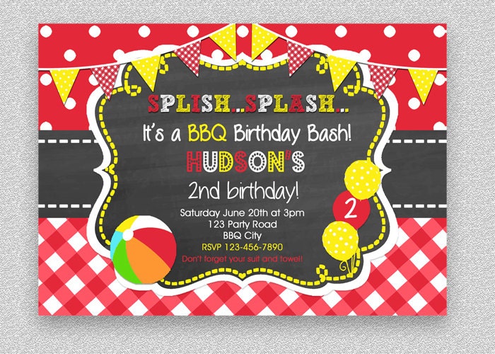 Bbq Birthday Invitation , Pool Party Invitation, Summer Picnic