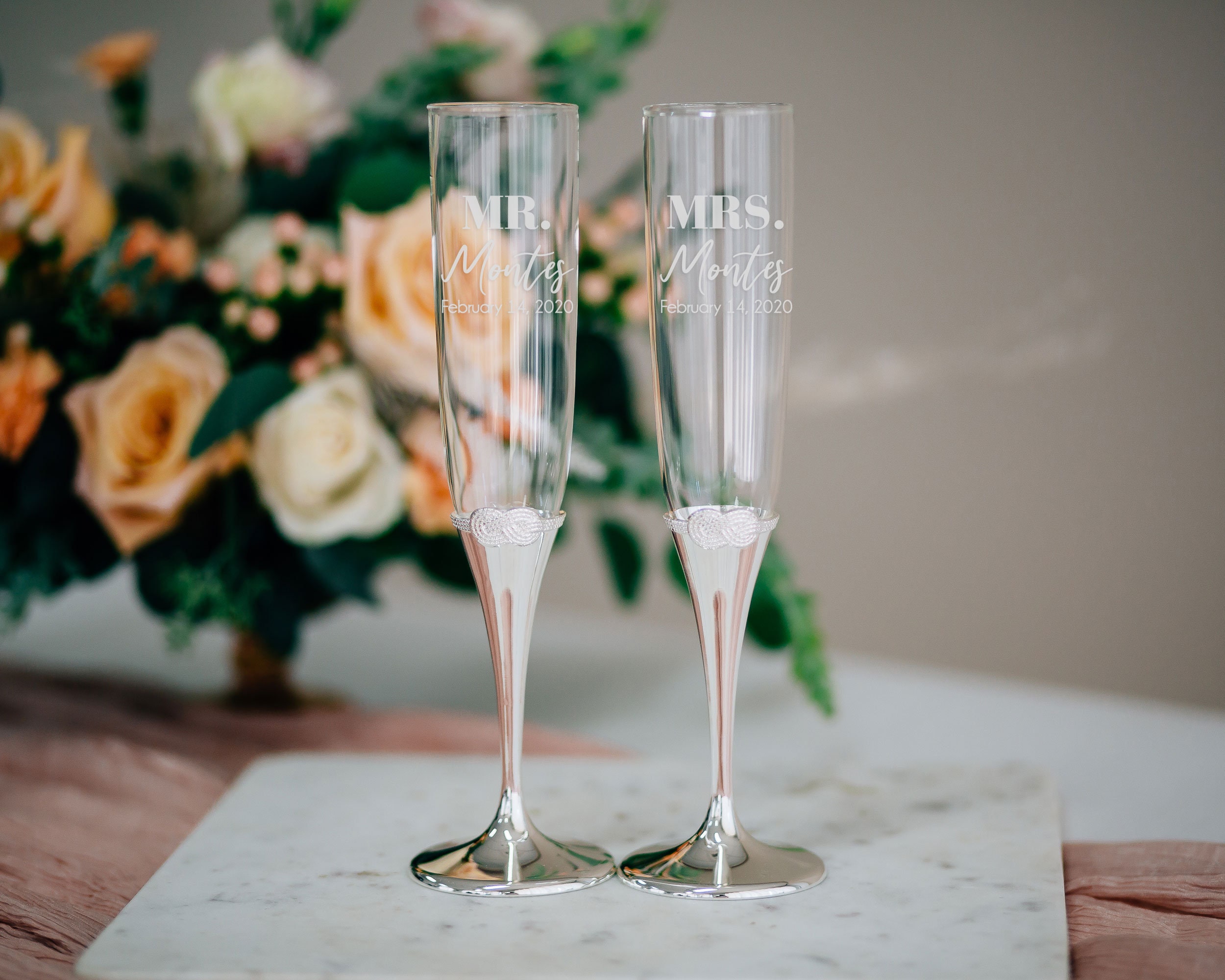 Vera Wang Infinity Personalized Wedding Toasting Flutes | Set Of Two Custom Engraved Champagne Glass, Glasses, Engagement Gift