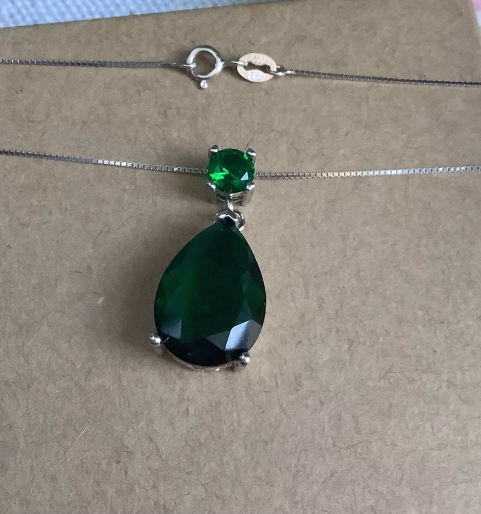 Forest Green Emerald, Drop Pendant Necklace, 925