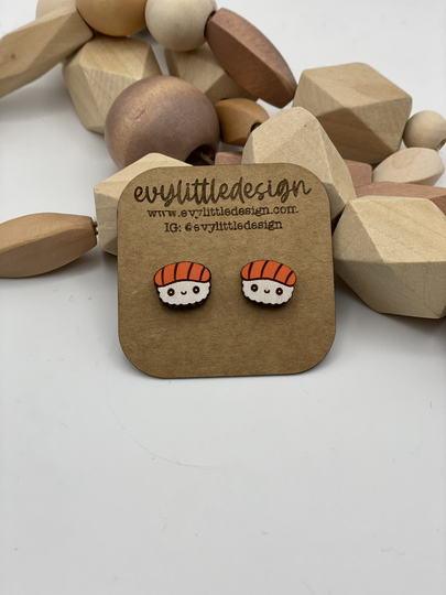 Salmon Nigiri Wood Stud Earring/Sake Sushi Salmon