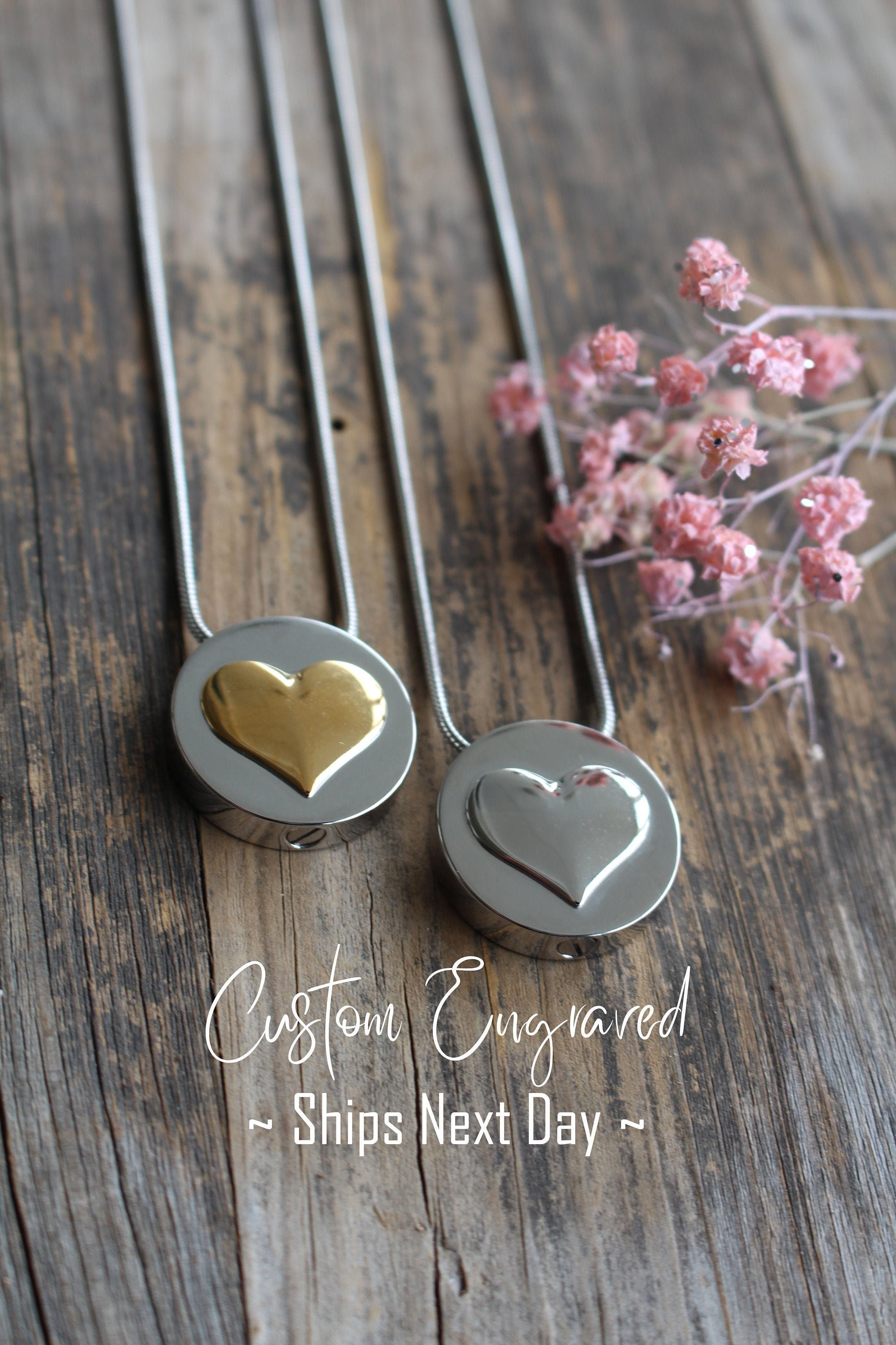 Urn Pendant Necklace Custom Engraved - Cremation Jewelry For Ashes Sympathy Gift Grieving Heart