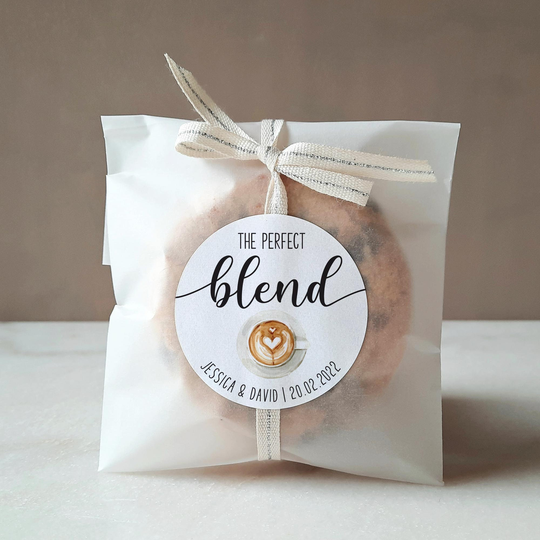 The Perfect Blend Wedding Favor Sticker, Watercolor Coffee With Heart Thank You Label, Welcome Gift Bag, Anniversary Or Vow Renewal Sticker