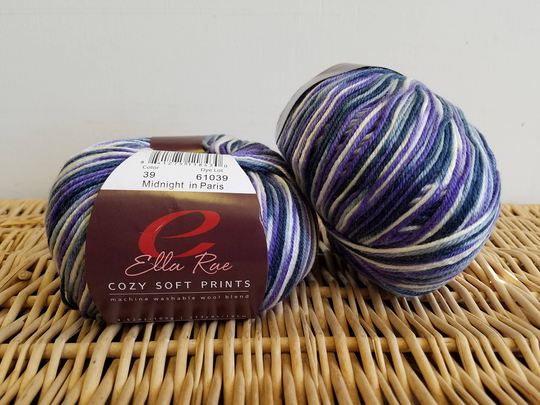 Worsted Wool Blend Yarn, Baby Ella Rae Cozy Soft Prints, Midnight in Paris 39, Washable Yarn