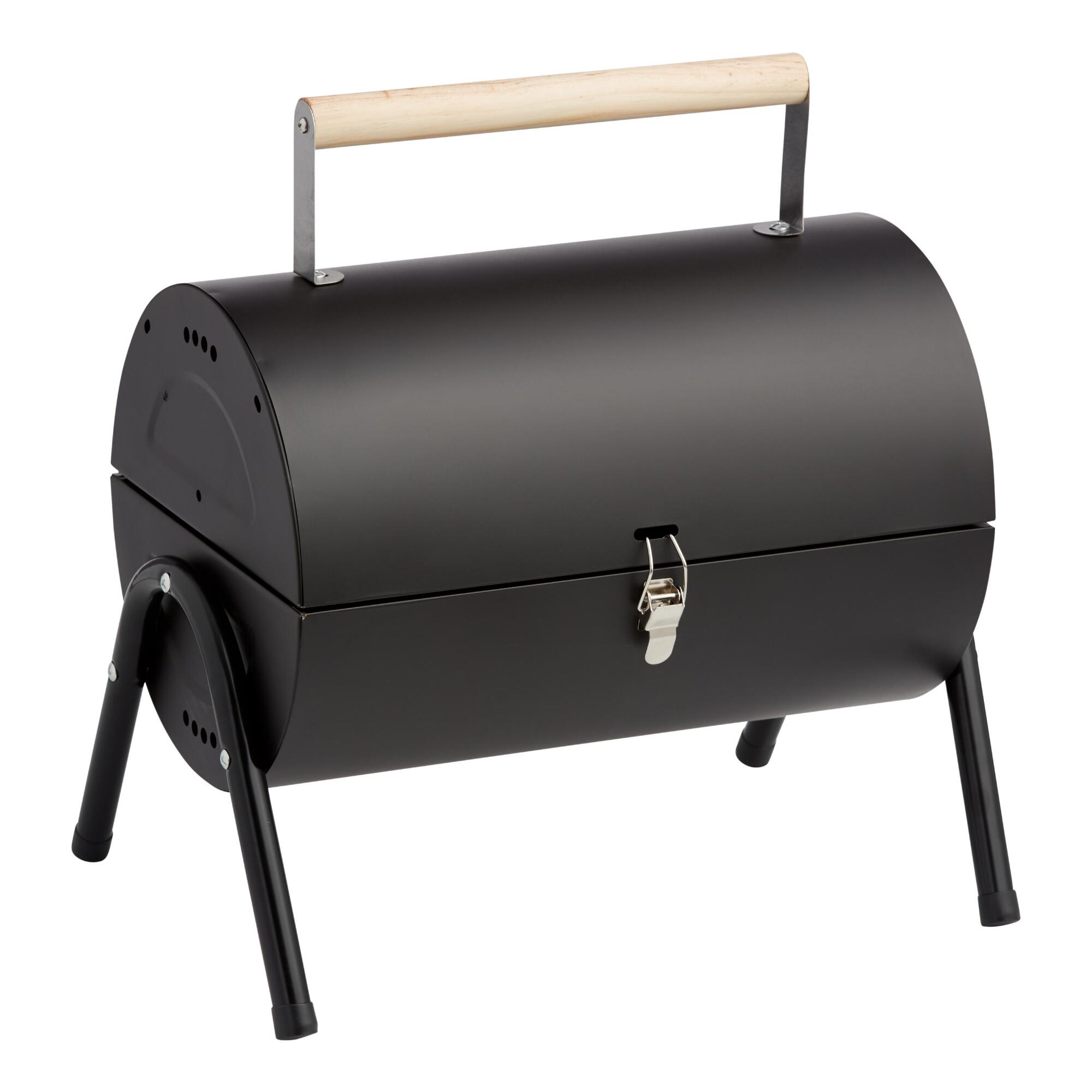 Black Metal and Wood Portable Charcoal Barbecue Grill by World Market