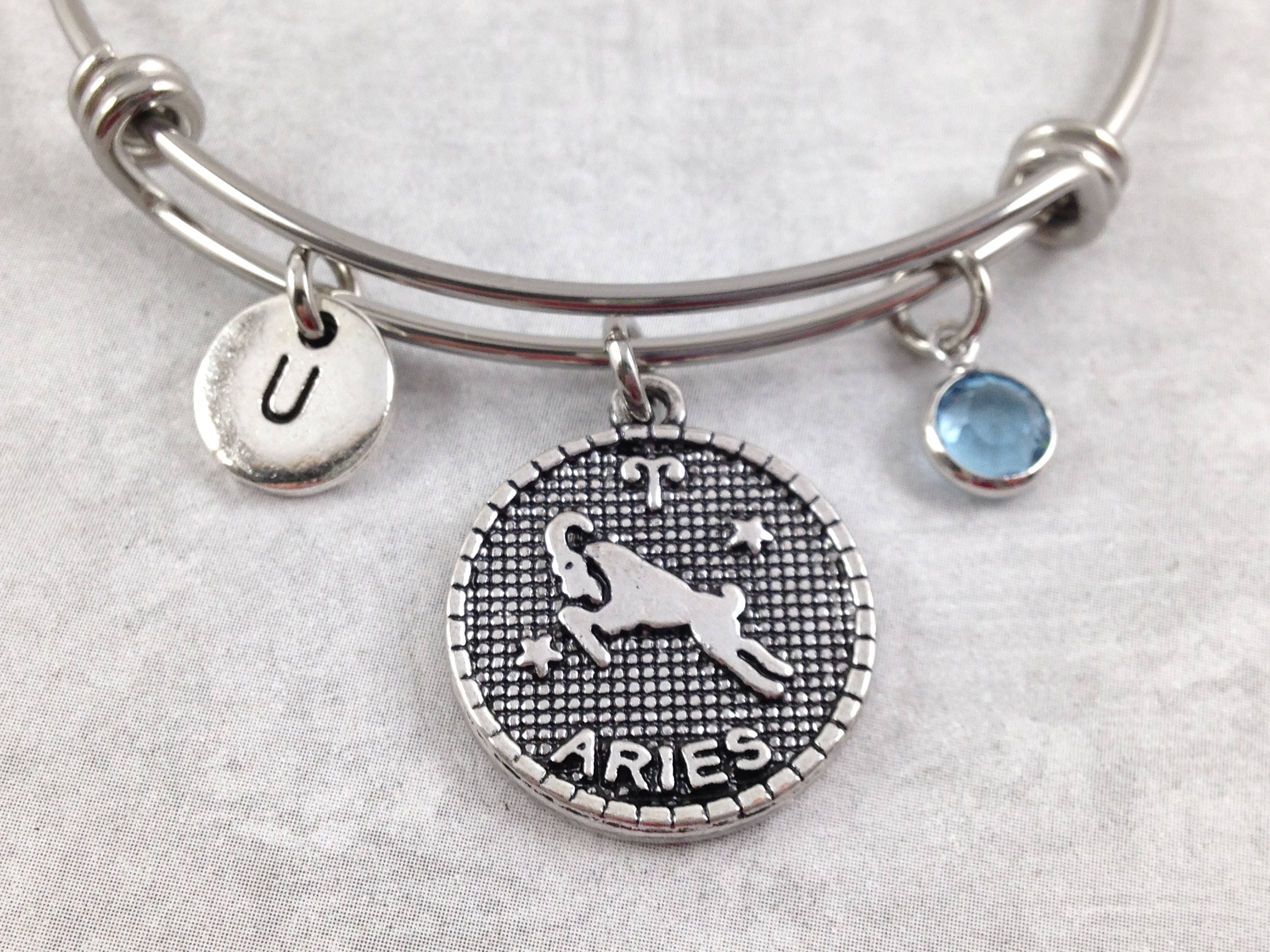 Aries Bracelet, Bangle, Zodiac Jewelry, Astrology Personalized Initial Celestial Jewelry