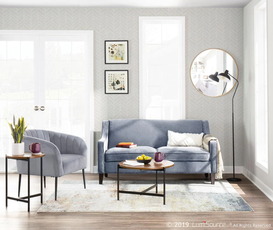LumiSource Telluride Modern Espresso Wood, Blue Fabric Polyester/Blend Sofa | CHR-TELL2 E+BU