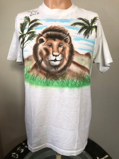 Vintage Custom Airbrushed Lion T-Shirt L 80's