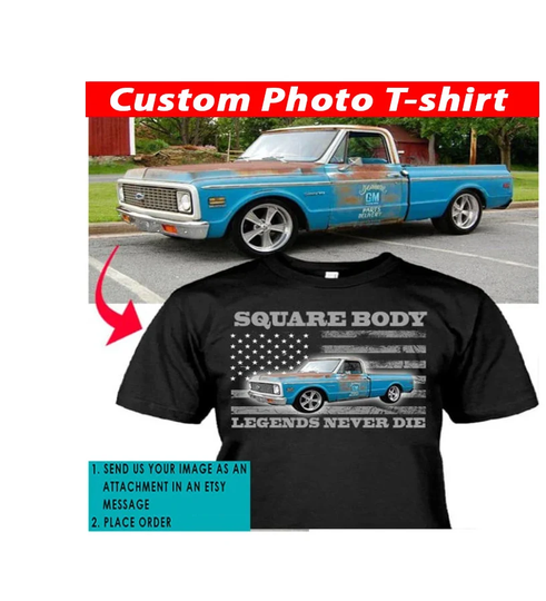 Pickup Truck T-Shirt, Square Body Personalized Photo T-Shirts, Gift For C10 Lovers, Modern Truck, Classic | Pickup3