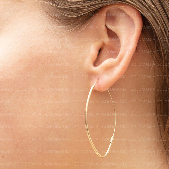 14K Yellow Gold Marquise Hoop Earring Set, 50x25mm 60x33mm, Real Hoops, Large Women Oval Hoops