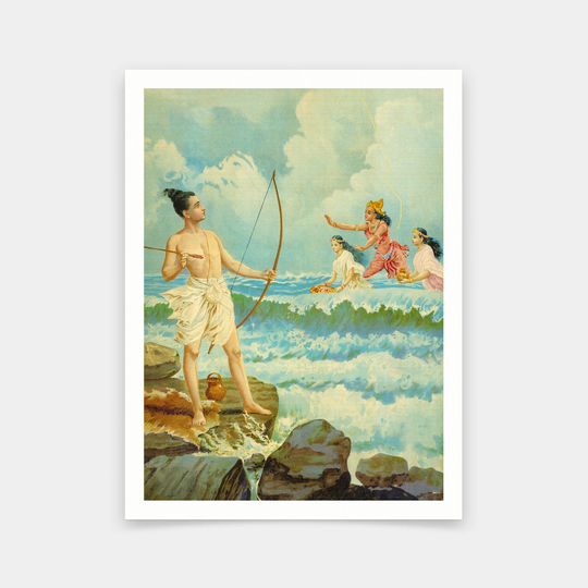 Raja Ravi Varma, Ram Sagar Darpa Haran Or Rama Vanquishing The Ocean, Art Prints, Vintage Art, Canvas Wall Art, Famous Art Prints, V6674