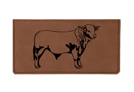 Engraved Leatherette Checkbook Cover With Your Choice Of Farm Animal Design | Cow