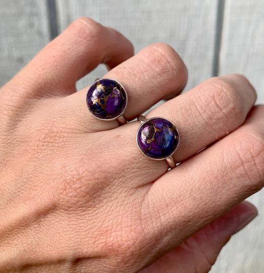 12mm Round Elegant Dark Purple Blue Copper Turquoise Sterling Silver Ring | December Birthstone Mojave Gifts For Her