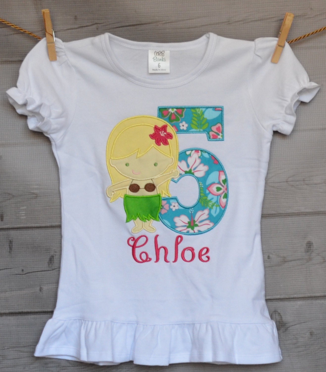 Personalized Hula Girl Birthday Applique Shirt Or Bodysuit