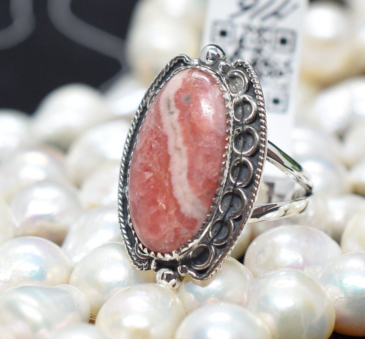 Rhodochrosite Ring 8.5 Us Code H16, Sterling Silver, Handmade Ring, Statement Birthstone Fashion Women Mothers Day #hh