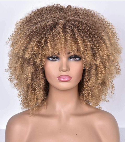 Blonde Ombré Curly Afro Style Synthetic Wig