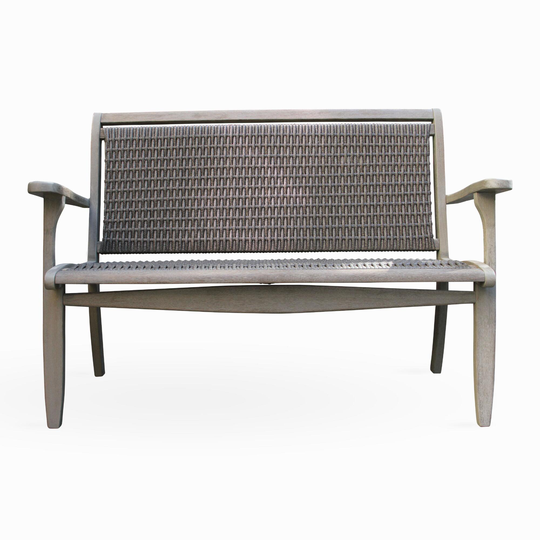 Graywash Wood And Wicker Claire Outdoor Patio Bench - Resin by World Market