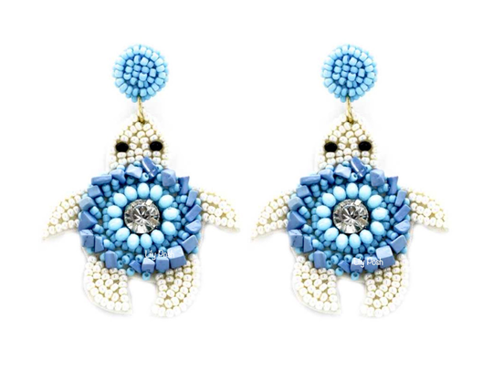 Turtle Earring, Seed Bead Statement Animal Jewelry, Marine Life, Gift For Her