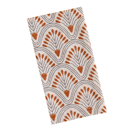 Ivory Deco Floral Fan Napkins Set of 4: Orange - Cotton by World Market