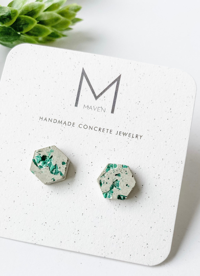 Crushed Malachite Stud Earrings | Concrete Stone Jewelry Modern Chunky Unique Black Friday