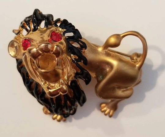 Vintage Roaring Lion Brooch, 1980S Gold Tone Strong Statement Pin, Ruby Eyes Bold Jewelry, Fierce Accessory