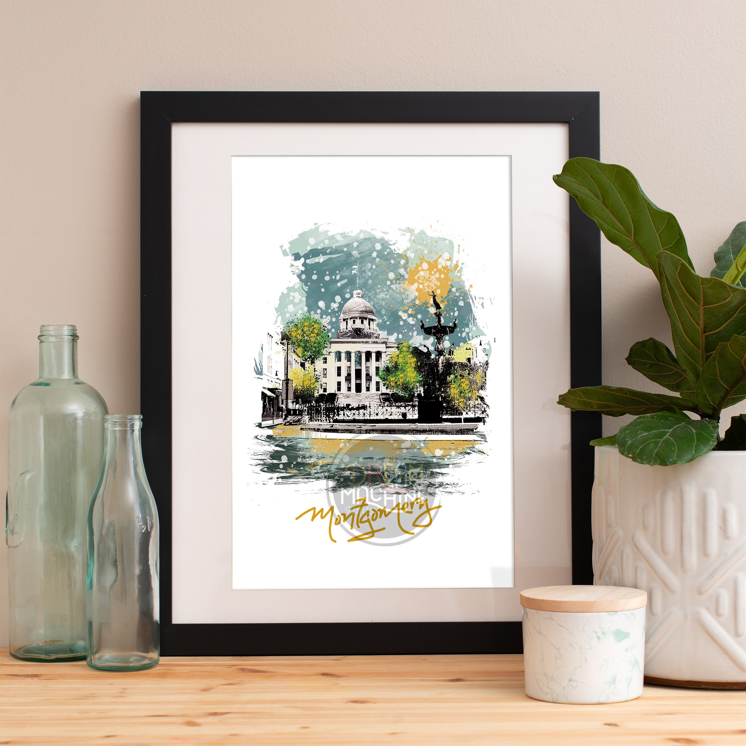 Montgomery Print, Skyline, Art, Poster, Watercolor, Art Map