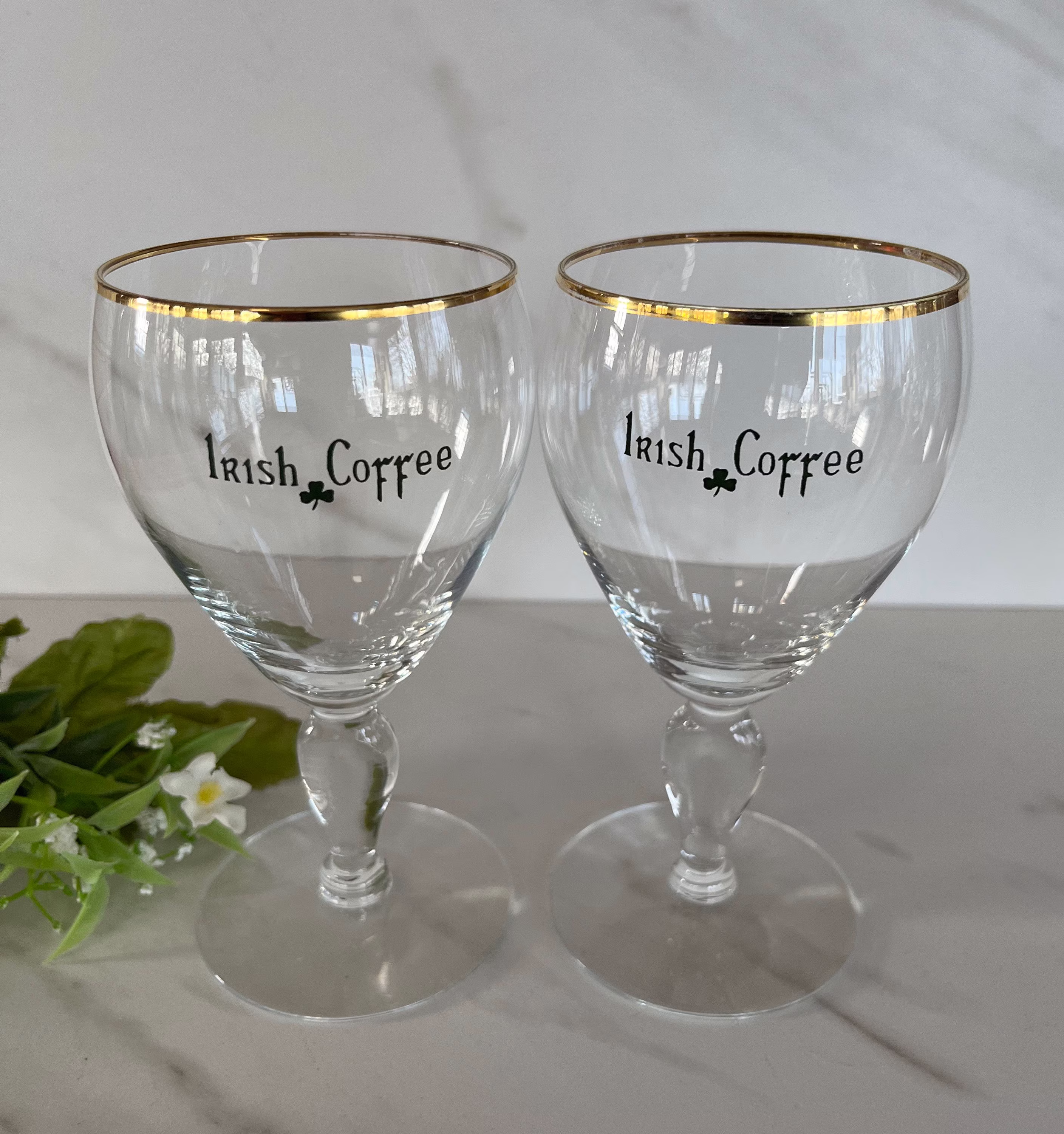 Vintage Irish Coffee Crystal Glasses With "Irish Coffee" 1980's St. Patrick's Day Morning Coffee. Set Of Two