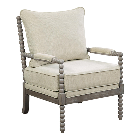 Brushed Gray Wood Bobbin Stamford Chair: Blue - Fabric by World Market
