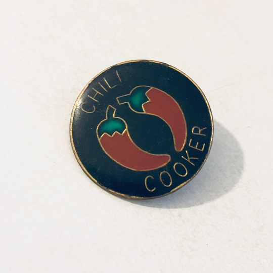 Vintage Chili Cooker Lapel Pin, Enamel Pinback, Hat Hot Pepper, Burrito, Spicy, Taco, Rhcp