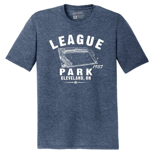 League Park 1937 Football Premium Tri-Blend Tee Shirt - Past Home Of Your Cleveland Rams Navy Heather