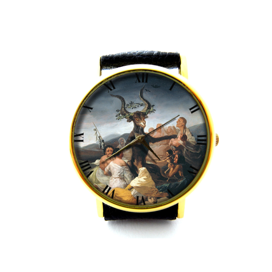 Witches' Sabbath By Francisco Goya Leather Watch, Art Ladies Unisex Jewelry