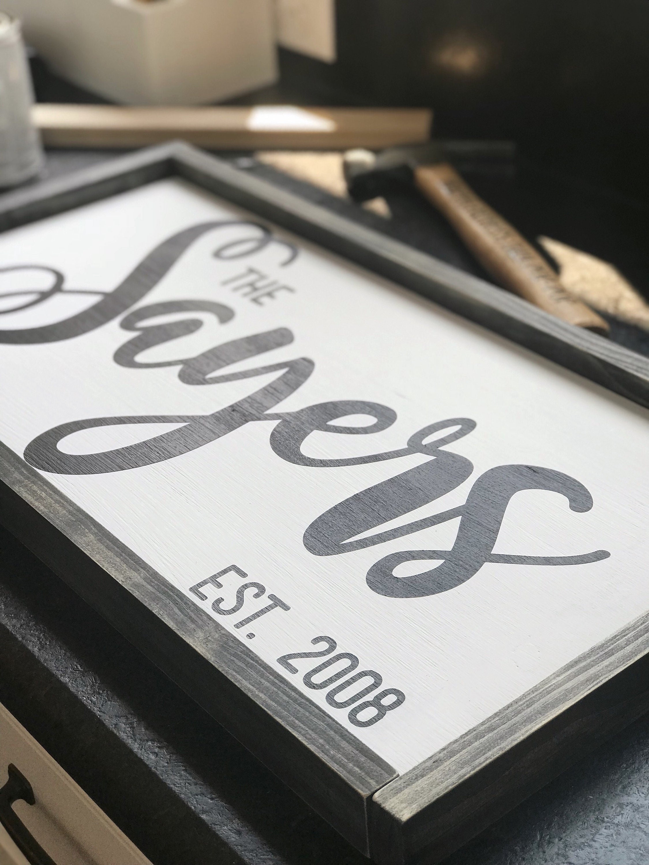 12x24 Custom Last Name Established Sign With Custom Wood Frame - Surname Sign, Name, Wedding Sign, Present